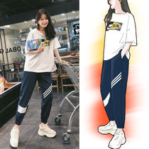  Maternity summer suit out of fashion pregnant women net red suit summer casual short-sleeved shorts pregnant women two-piece suit