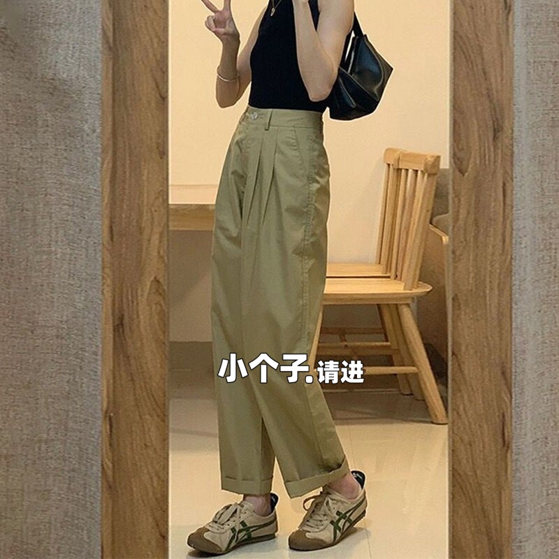 Petite 150cm Khaki Nine-Point Cargo Straight-Leg Pants for Women, Summer 2026 New Style, Elegant, Fashionable, Casual Long Pants Petite 150cm Khaki Nine-Point Cargo Straight-Leg Pants for Women, Summer 2026 New Style, Elegant, Fashionable, Casual Long Pants