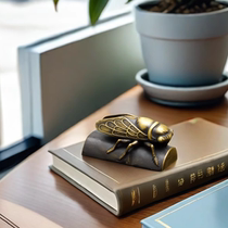 纯铜知了镇纸摆件一鸣惊人黄铜镇纸书法专用书房桌面压纸复古铜器