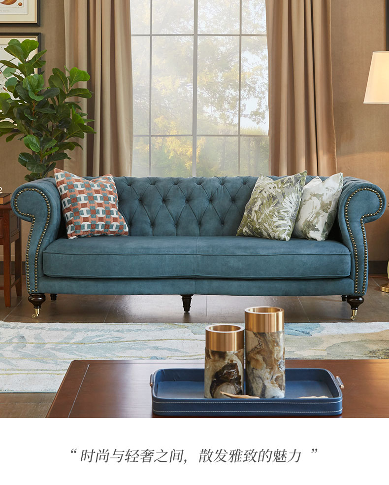 Ghế sofa sang trọng của Mỹ Vải ba chiều phòng khách đồ nội thất kéo khóa Liuding Hong phong cách retro ánh sáng sofa sang trọng - Ghế sô pha sofa mini cho nhà nhỏ