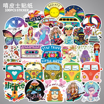 100 pieces of hippie suitcase stickers waterproof personality computer Decorative Stickler Surfboard Sticker pull-bar Box