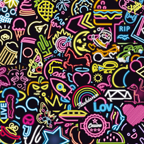 100 CREATIVE FLUORESCENT LIGHT Steam Wave Suitcase Sticker laptop Guitar Panel phone Waterproof Sticker