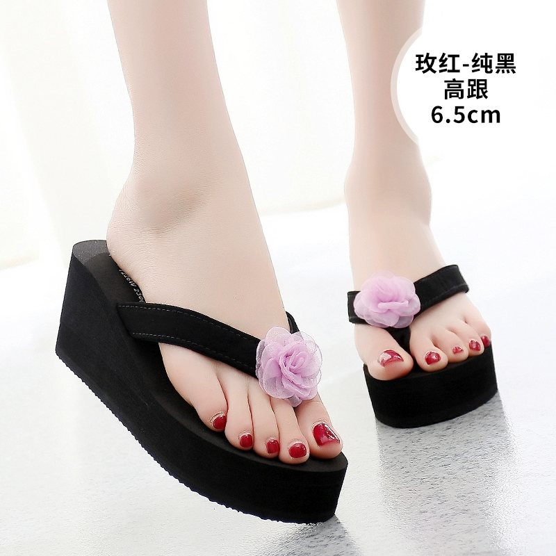 Dép nữ thời trang mùa hè bên ngoài mặc dốc với dép chống trượt nặng đáy flip-flops dép đi biển đỏ bãi ins ròng 