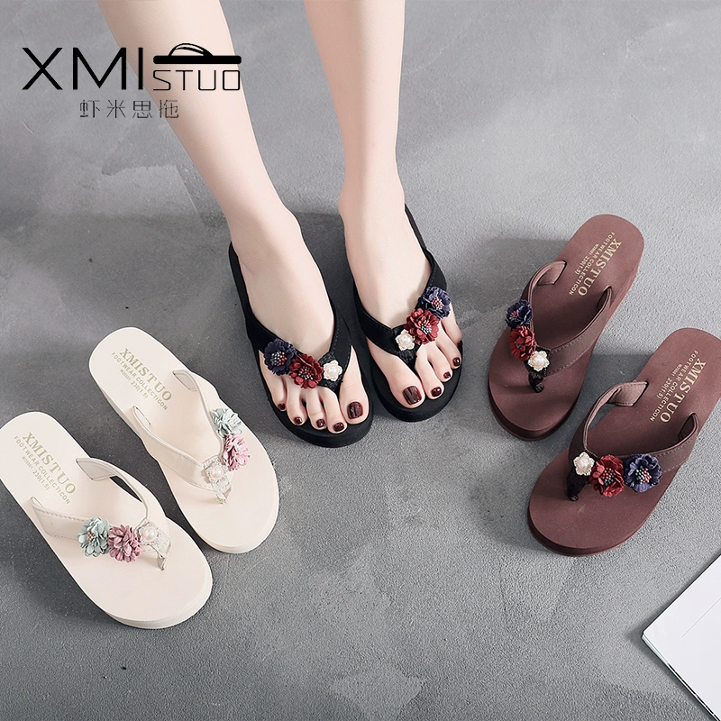 2020 thời trang mới mặc ngoài cao gót dép nữ nặng có đáy chống trượt flip flops dép đi biển màu đỏ bên bờ biển ròng 