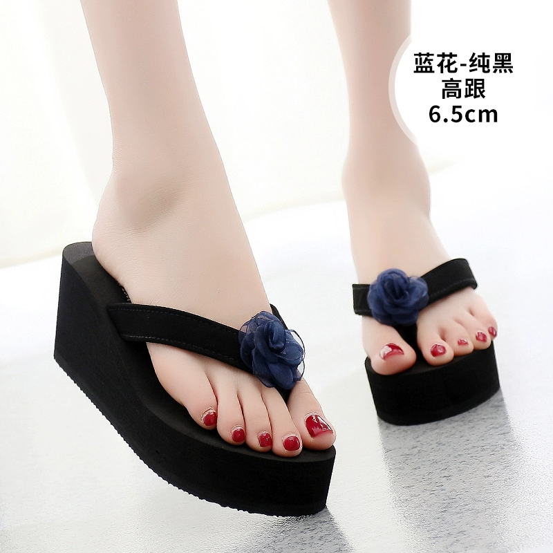 Dép nữ thời trang mùa hè bên ngoài mặc dốc với dép chống trượt nặng đáy flip-flops dép đi biển đỏ bãi ins ròng 