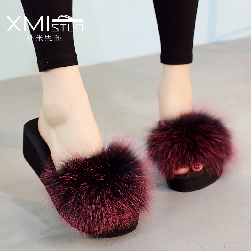2020 Hàn Quốc phiên bản của dày lớp vỏ fox con lông dép sang trọng từ kéo nữ mặc ngoài dép mùa hè dép 
