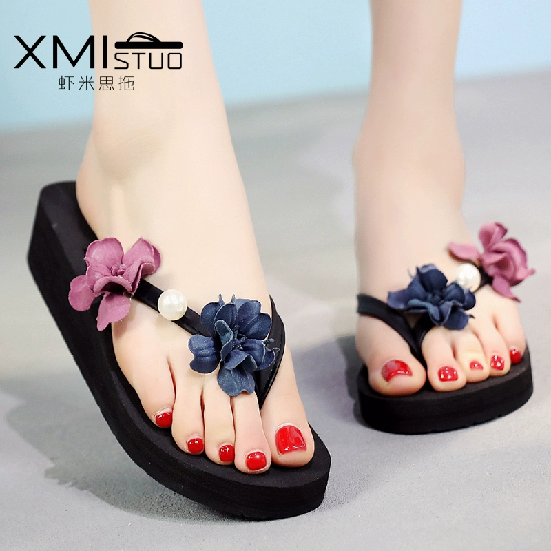 Cao gót flip-flops nữ mùa hè dép thời trang mới bên ngoài mặc vào năm 2019 với không trượt dép lật nêm 