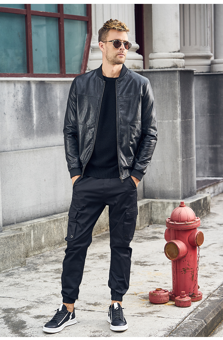 British Siren 2018 New Winter Xu hướng cổ áo bóng chày Cổ áo được giặt cổ điển Áo khoác da xe máy áo khoác kaki nam