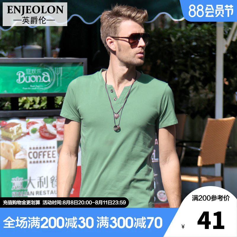 Summer men short sleeves T-shirt V collar pure color half sleeves summer blouses Inn Wind men's clothing Compassionate Summer Clothes 