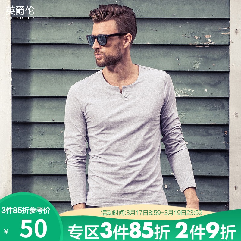 Inknighthood Spring men's long sleeves T-shirt V collar inside lap T-shirt men's clothing autumn clothes with undershirt trendy spring and autumn clothes