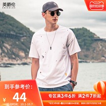 British Jue Lun splashing ink creative personality print short sleeve T-shirt men 2021 New loose shoulder Half sleeve body shirt