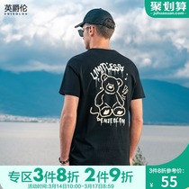 British Roullon heavy cotton bear print short sleeve t-shirt mens 2022 summer new trend brand crew neck top