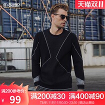 anjurl London mens European and American mens winter casual sweater mens color block outer wear sweater base shirt sweater