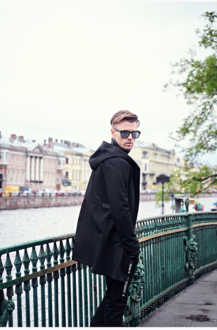 Anh vinh quang mùa đông nam dài áo gió áo khoác trùm đầu áo khoác cộng với áo khoác nhung dày áo choàng áo gió hoodie