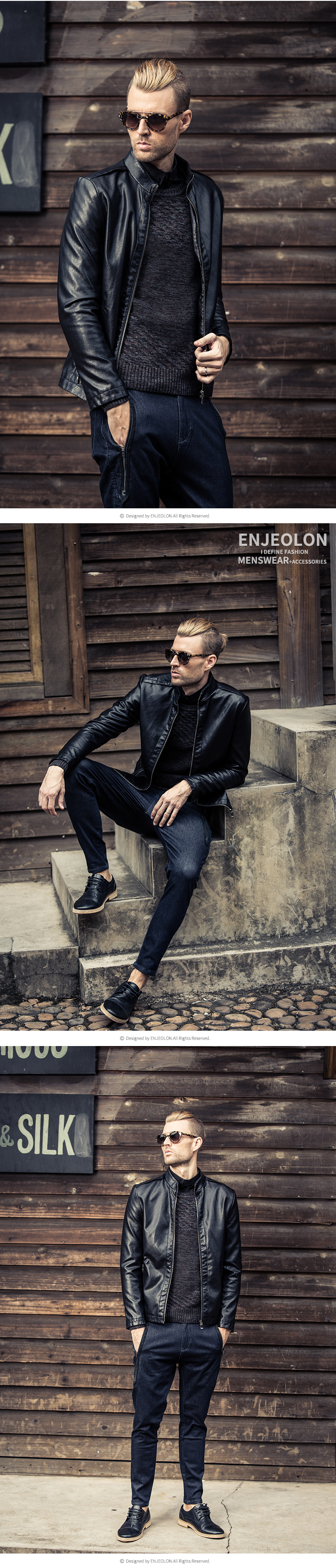 British Siren Winter Men Slim Fit Cổ áo da cộng với áo len dày ấm áo khoác jean nam