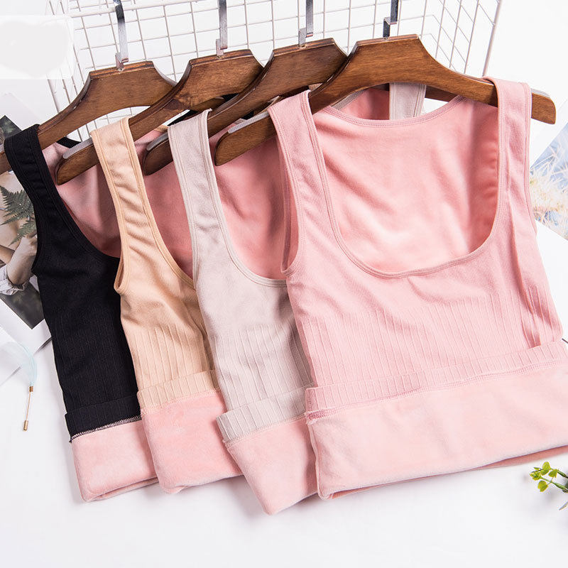 Body vest female velvet thickened winter 2020 new belly support chest shaping vest black warm vest skin tone