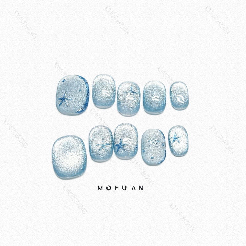 Purely Handmade Wearable Nails, Blue Cat-Eye Star Short Nails, Nail Art Pieces, Pure and Desirable, Unique and Niche, Brightening, Icy and Transparent, High-End Feel Purely Handmade Wearable Nails, Blue Cat-Eye Star Short Nails, Nail Art Pieces, Pure and Desirable, Unique and Niche, Brightening, Icy and Transparent, High-End Feel