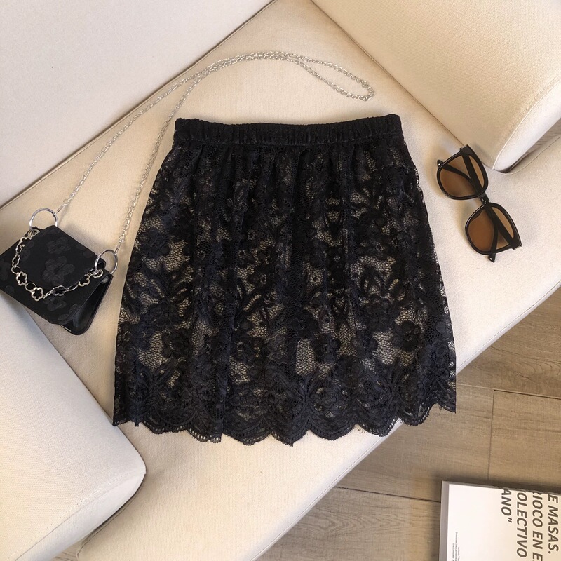 Spring and Autumn New Style Sweatshirt Sweater with Mesh Lace Covering the Hips, Layered Base Skirt, Versatile Hip-Covering Half Skirt