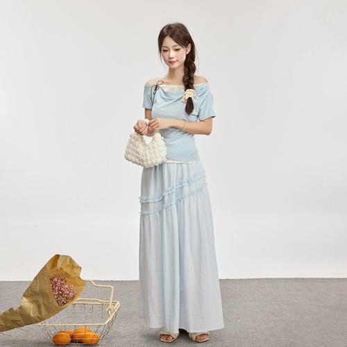 Светлая милая длинная юбка, А-силуэт, высокая талия, средней длины