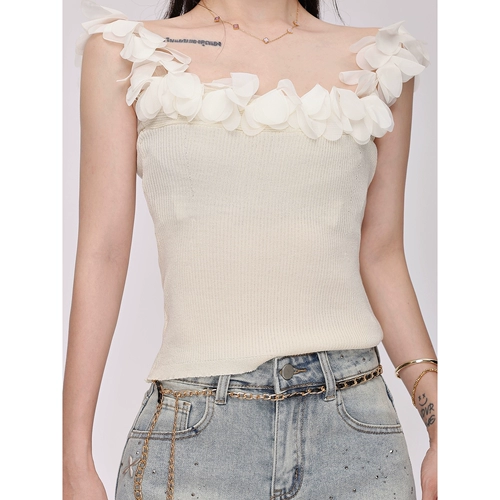 小P衣站 Трикотажная майка топ, футболка без рукавов, французский стиль, изысканный стиль