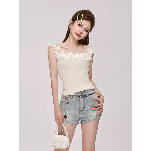 小P衣站 Трикотажная майка топ, футболка без рукавов, французский стиль, изысканный стиль