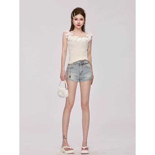 小P衣站 Трикотажная майка топ, футболка без рукавов, французский стиль, изысканный стиль