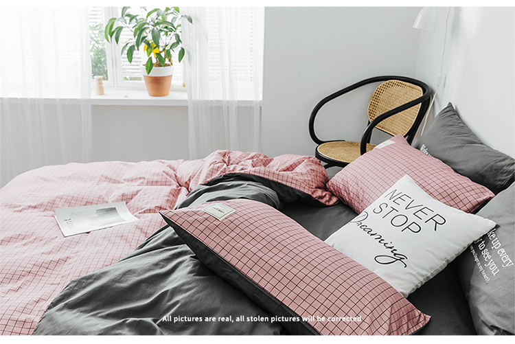 Phần lưới màu đỏ thực sự cotton bốn mảnh bông rửa bông tấm chăn Bắc Âu gió giường ngủ ký túc xá ba mảnh - Bộ đồ giường bốn mảnh chăn ga gối đệm cao cấp