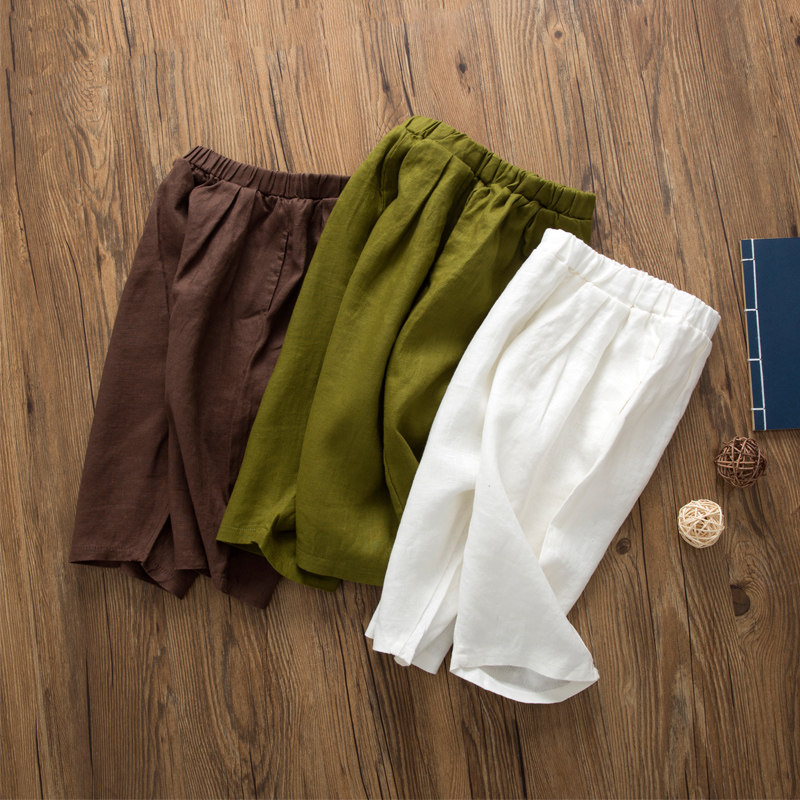 Cotton and hemp original summer children's clothing Boys and girls cotton and hemp pants large PP three-point pants Children's linen loose rib shorts