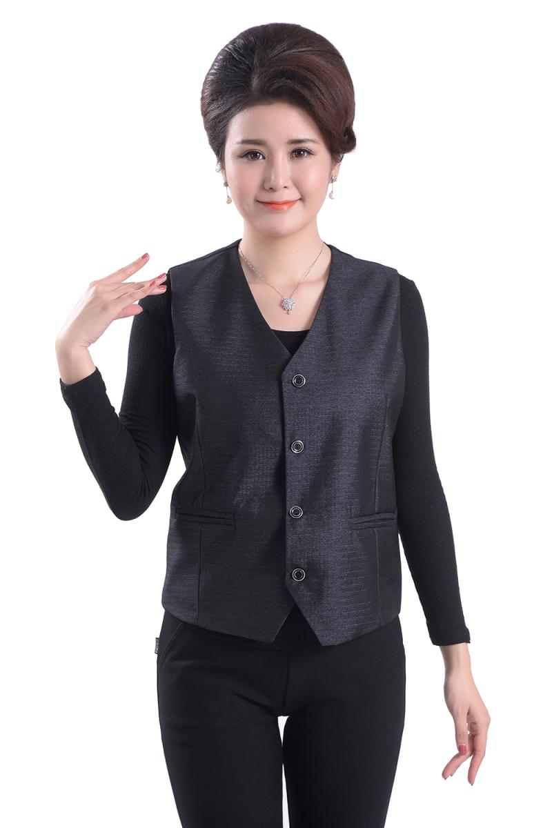 Áo vest nữ trung niên mùa xuân và mùa thu mỏng phần mẹ ngắn không có cổ áo mới size lớn cộng với áo vest béo bà béo gile vest nữ