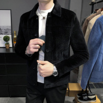 Woolen jacket mens Korean slim-fit imitation mink jacket trend 2021 autumn and winter handsome all-match lapel top