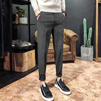 2021 spring and autumn new mens casual pants Korean slim-fit small pants plus velvet warm solid color wild long pants tide