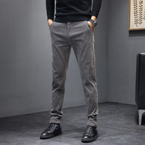 Fall Elastic Long Leggings Pants Men Light Core Suede Business Casual Pants Han Edition 100 Hitch Straight Barrel Loose Fitting Pants Boomer