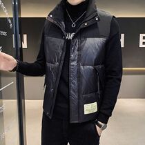 Autumn winter stand-up collar down waistcoat Male Fashion splicing warm vest Large code Tide Cards Light and slim fit Camshoulder jacket