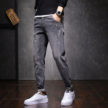 Spring autumn style jeans male straight cylinder loose personality letter embroidery casual pants elastic large code retro washed long pants