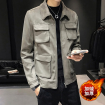 Plus velvet thickened jacket mens Korean version of deerskin velvet jacket trend autumn and winter slim-fitting handsome jacket casual top