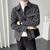 Spring Autumn Season Thousands Birds of Checkered Fur Coats Men Loose and Handsome Short tooling Korean version Leisure design Sensation Jacket