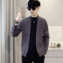 Spring and autumn season thin knit cardiovert male trend sweaters dress personality striped jacket fashion men outwear sweaters