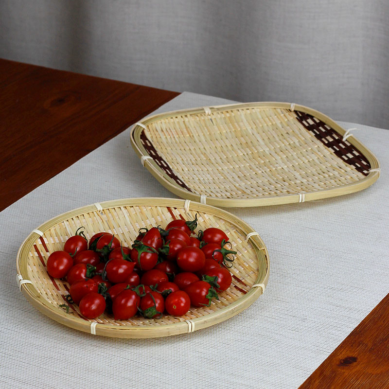 Bamboo Woven Fruit Pan Bamboo Dish Fried Food Cake Bread Count Hearts Water Fruit Pan Bamboo Basket Dried Fruit Snacks Storage Basket