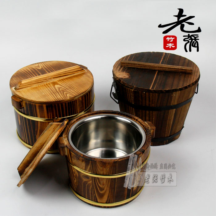 Wooden bowl basin hotel restaurant home leisure farm table table serving rice insulation environmental protection lunch box stainless steel liner optional