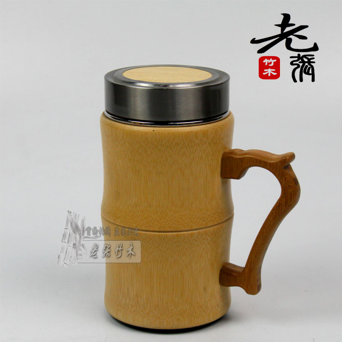 Bamboo cup handle cup bamboo cup stainless steel bile filter cup 350ML bamboo shell