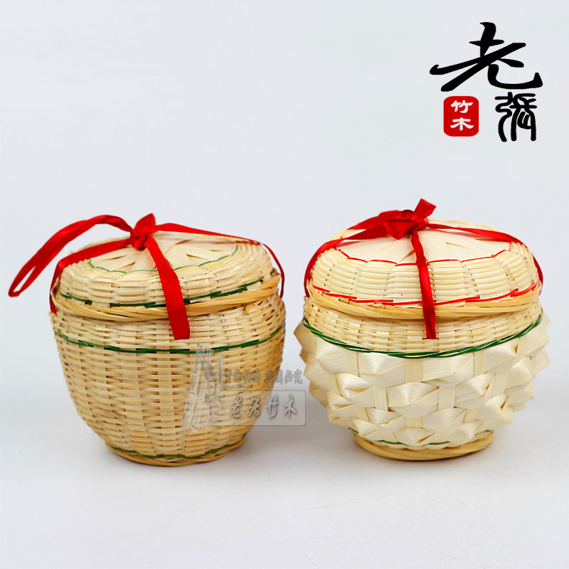 Bamboo Woven Tea Tuo Tea Packaging Jar Gift Box With Lid Environmental Protection Tea Barrel Pu-erh Tea Deposit Tea Jar Tea Jar Loose Tea Bag