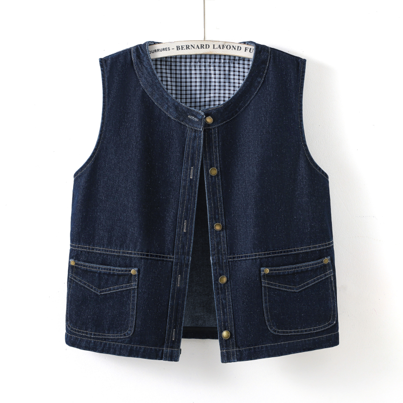 Retro Dark Blue Round Neck Denim Vest for Women, Spring and Summer Style, Loose and Versatile, Sleeveless Vest for Small People, Vest Top Retro Dark Blue Round Neck Denim Vest for Women, Spring and Summer Style, Loose and Versatile, Sleeveless Vest for Small People, Vest Top