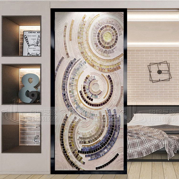 Modern art glass screen partition simple home loaded into the living room aisle masonry tempered light transmitted abstract circle