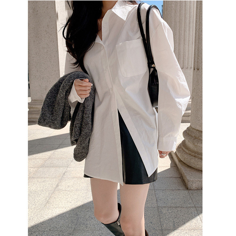 Not Easy to Wrinkle, Mid-Length White Shirt for Women, Long-Sleeved, Korean Style, Relaxed and Casual, Suitable for Layering in Autumn and Winter, Inner Layering Shirt 2026