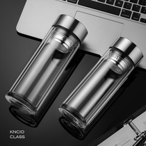 Golden mouth glass mens high-grade business Cup transparent water cup double layer thick insulation glass tea cup customization