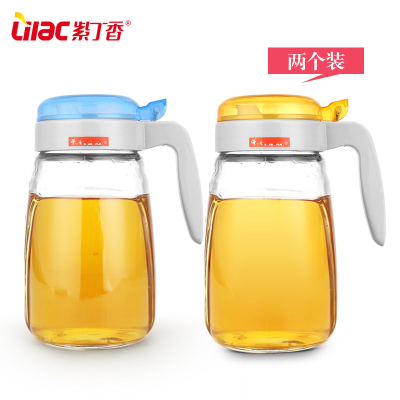 Lilac oil pot Glass leak-proof large kitchen oil bottle sauce vinegar bottle Vinegar pot seasoning bottle set oil tank sesame oil bottle