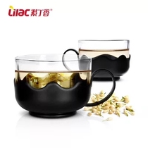 Lilac heat-resistant thickened glass cup with handle water cup tea cup tea cup creative Cup transparent kung fu tea cup