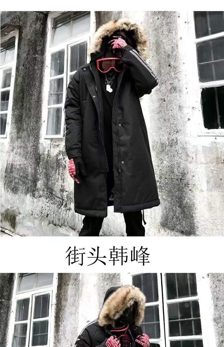 Ins super fire couple mùa đông quần áo cotton nam và nữ 2018 mới áo cotton cổ rộng lông dài mùa đông qua đầu gối áo khoác
