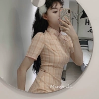 Розовое легкое свежее милое короткое ципао для школьников, светлый стиль, китайский стиль