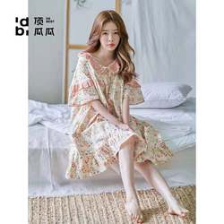 Dingguagua pajamas women's summer cotton high-value floral nightgown, lazy style, high-end and western style, can be worn outside home clothes